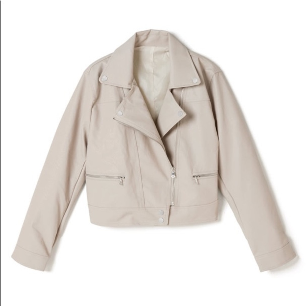 NWT GRL Japan Cream Vegan Leather Moto Jacket S